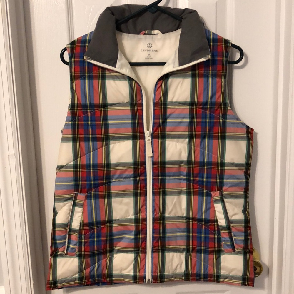 Lands’ End Plaid Puffer Vest